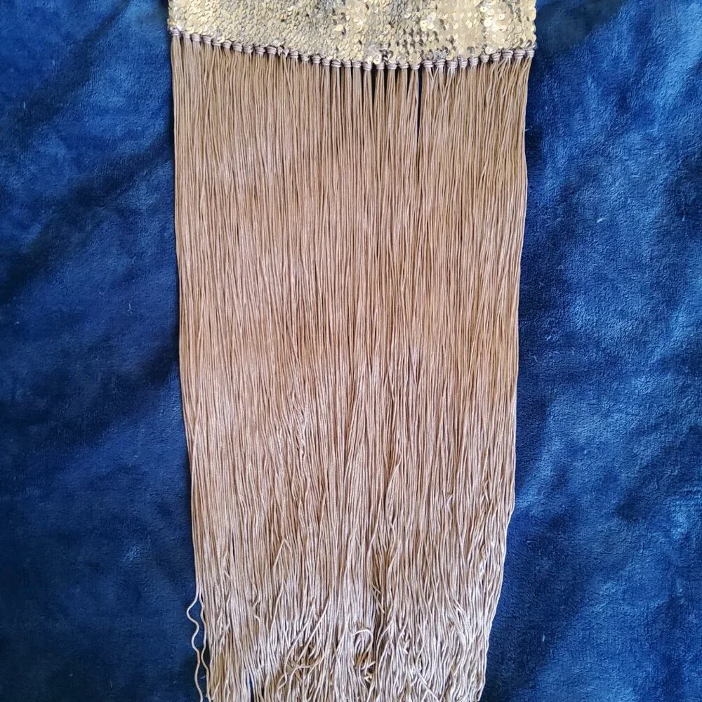 Silver Sequin Fringe Belt Circle Hip Wrap Embelished Festival Rave Scarf EUC
